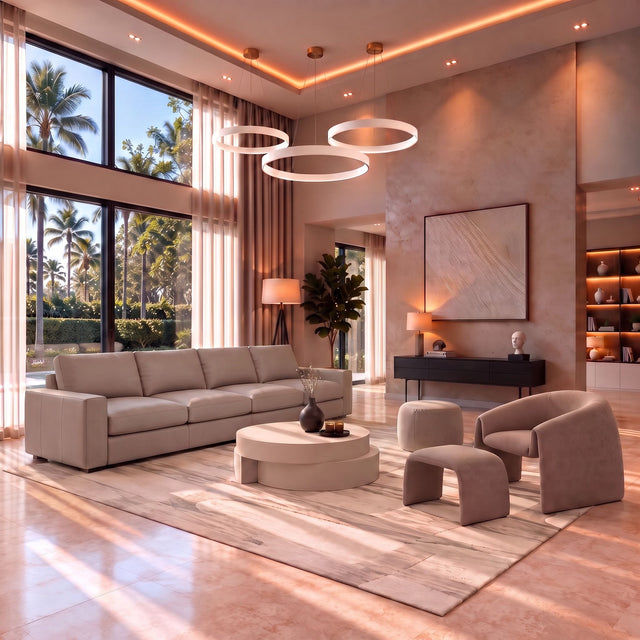 Bloom Leather 4-Piece Modular Sofa Mocha - living room lifestyle