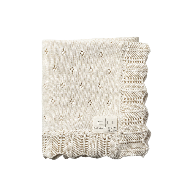 Scalloped Pointelle Blanket Natural