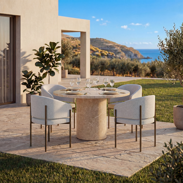 Bloom Round Dining Table Gold Marble