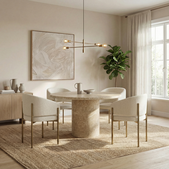 Bloom Round Dining Table Gold Marble