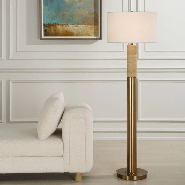 Bravertine Floor Lamp Gold & Travertine