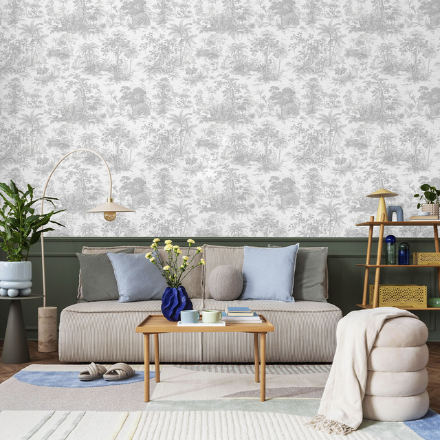 Capri Wallpaper Grey Toile