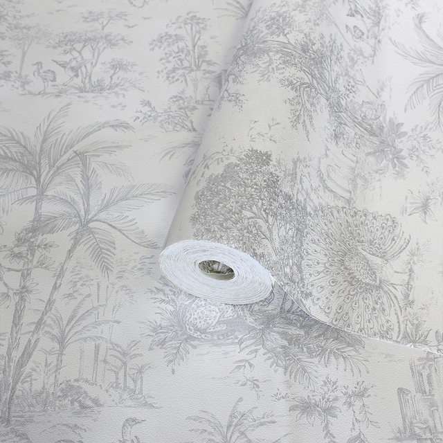 Capri Wallpaper Grey Toile