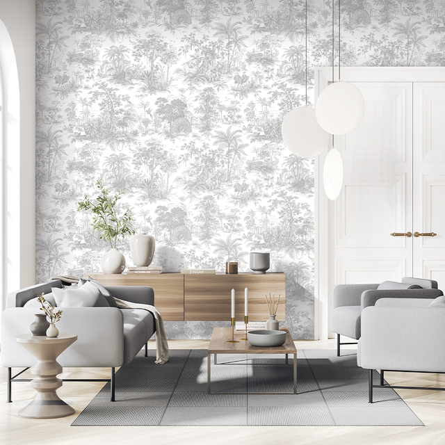 Capri Wallpaper Grey Toile