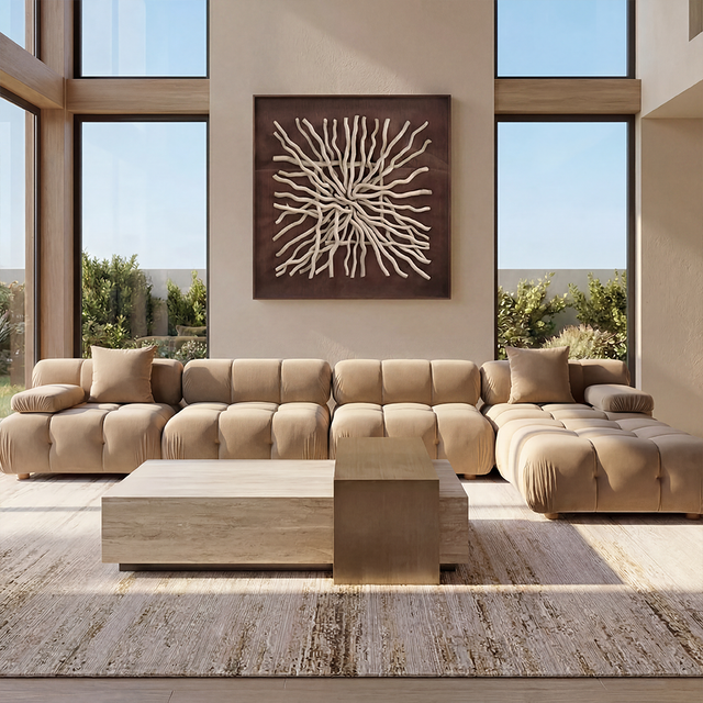 Forma Large Sectional Sofa Camel Velvet