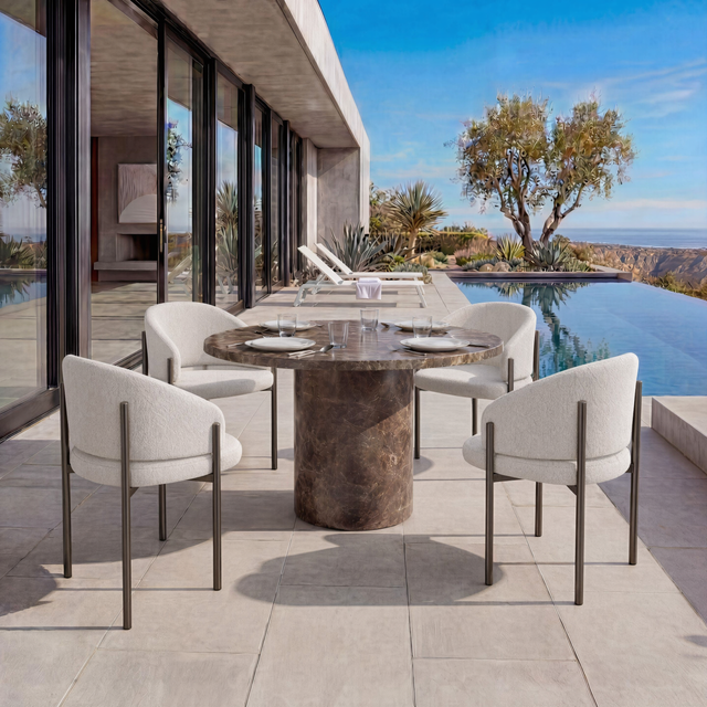 Bloom Round Dining Table Brown Marble