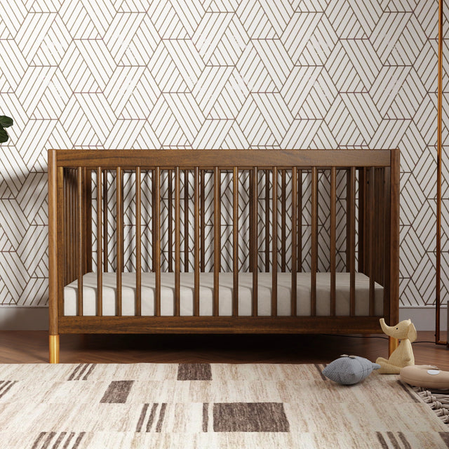 Gelato 4-in-1 Convertible Crib with Toddler Bed Conversion Kit - Natural Walnut / Gold
