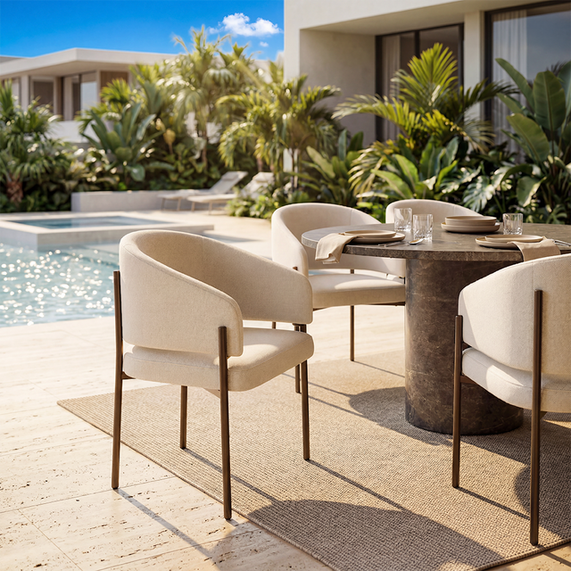 Oxford Outdoor Dining Chair Off White & Bronze Frame