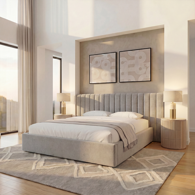 Rune King Bed Beige Velvet