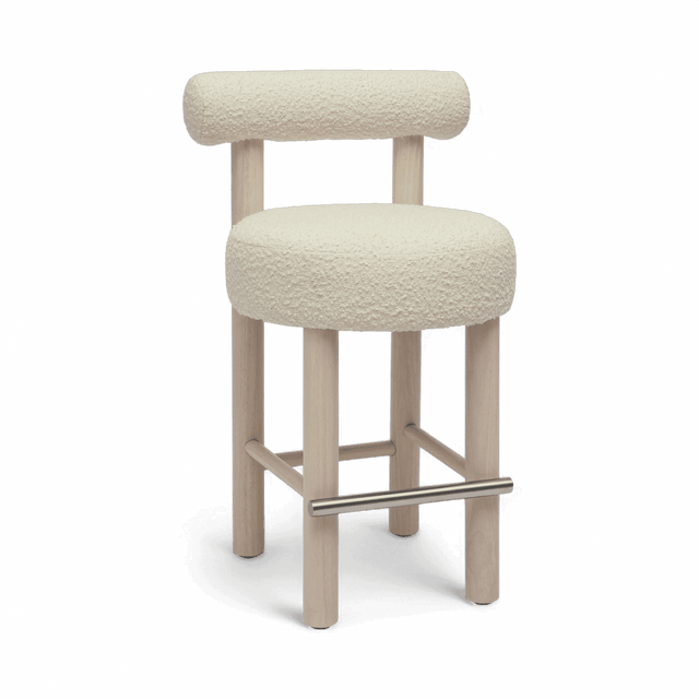 Arch Off White Boucle and Solid Wood Counter Stool
