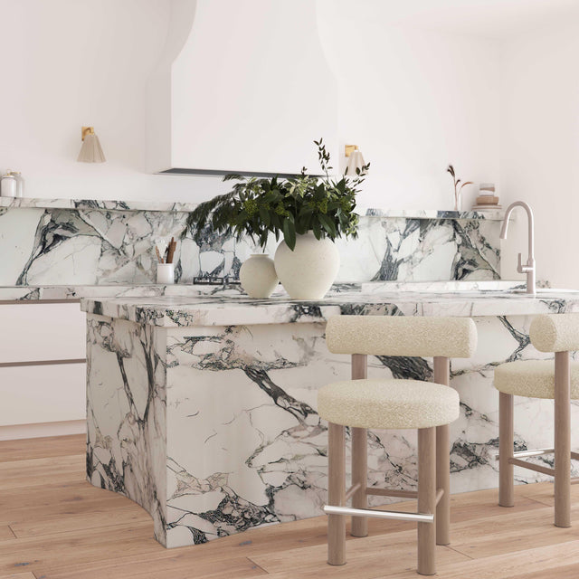 Arch Off White Boucle and Solid Wood Counter Stool