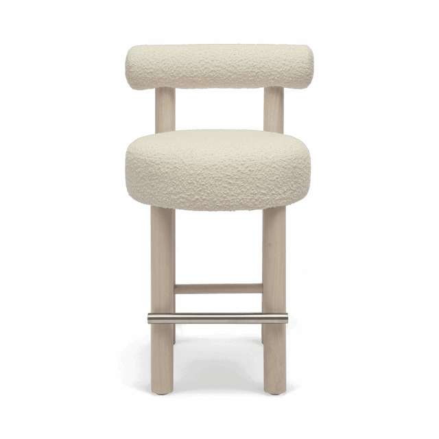 Arch Off White Boucle and Solid Wood Counter Stool