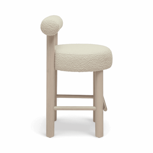 Arch Off White Boucle and Solid Wood Counter Stool
