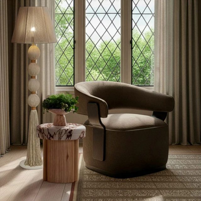 Thalora Linen Swivel Accent Chair