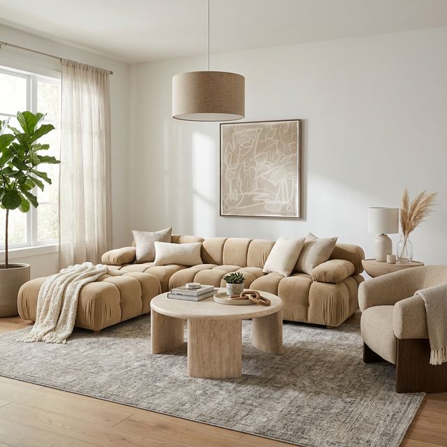 Solace Camel Velvet 4-piece Modular Sectional