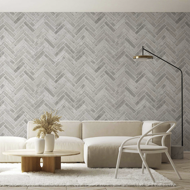Venezia Wallpaper Grey Herringbone