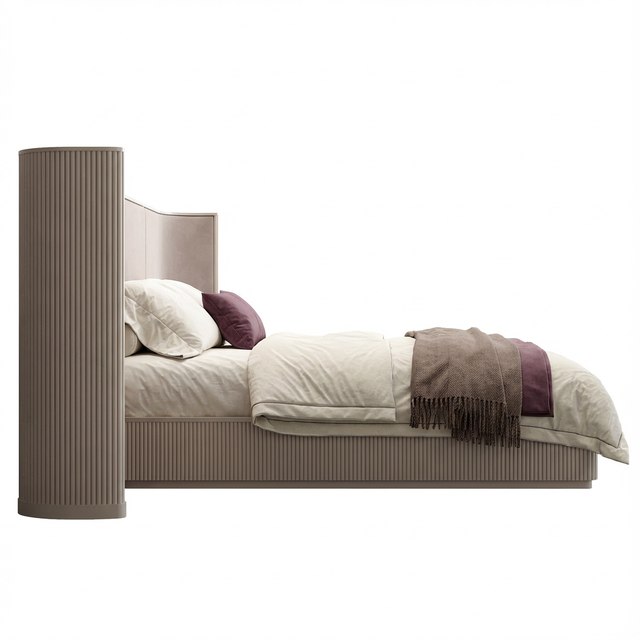 Baxter Bed Alabaster w/ Beige Velvet Headboard