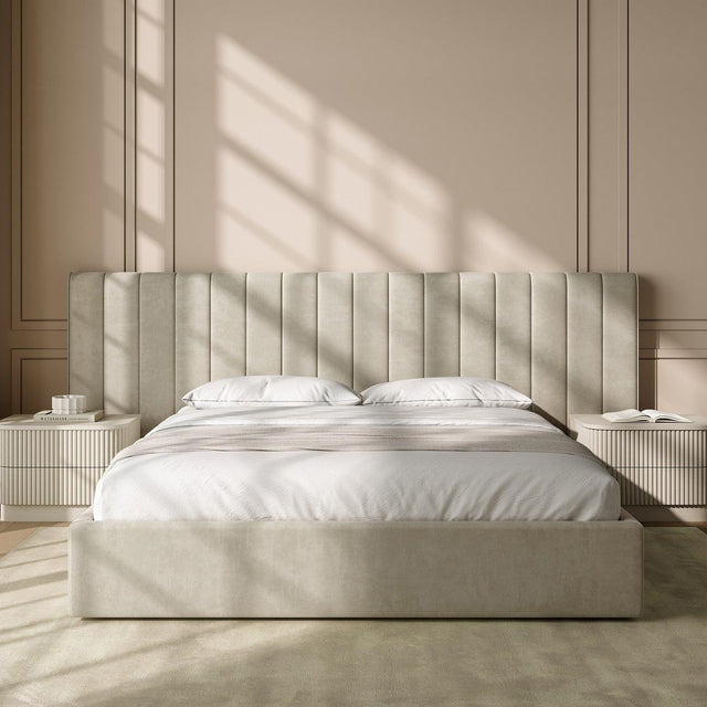 Rune King Bed Beige Velvet