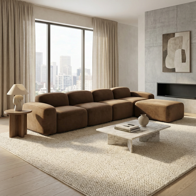 Brunello Large Sectional Sofa Brown Velvet