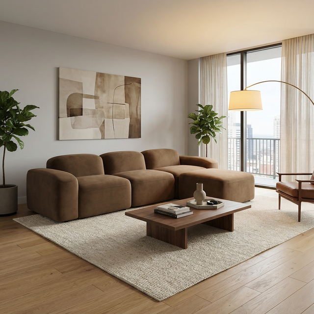 Brunello Sectional Sofa Brown Velvet