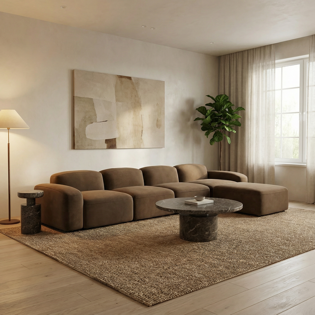 Brunello Large Sectional Sofa Brown Velvet