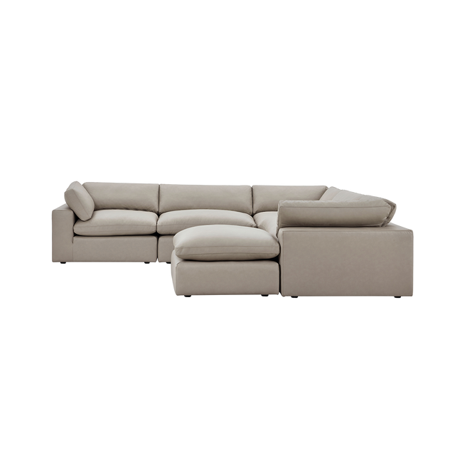 Bloom Leather Sectional Modular Sofa & Ottoman Mocha