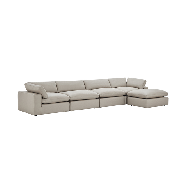 Bloom Leather 4-Piece Modular Sofa & Ottoman Mocha