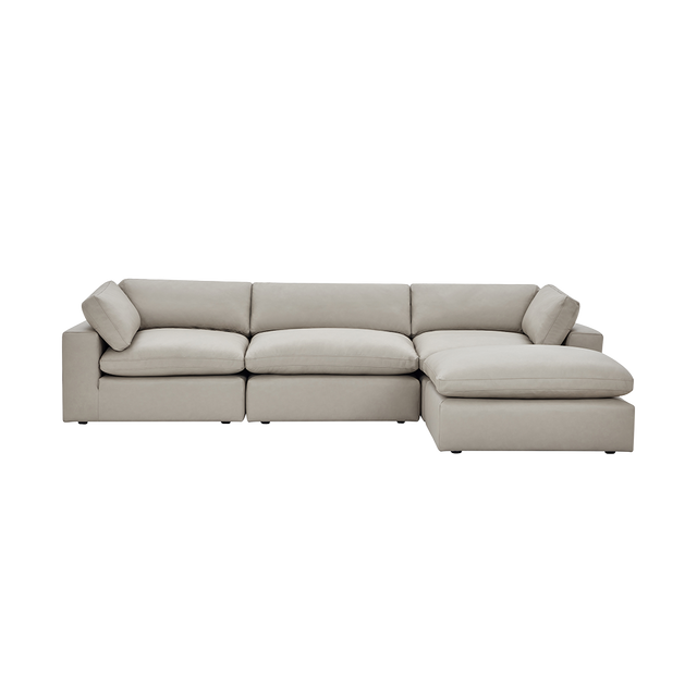 Bloom Leather 3-Piece Modular Sofa & Ottoman Mocha