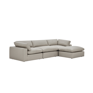 Bloom Leather 3-Piece Modular Sofa & Ottoman Mocha