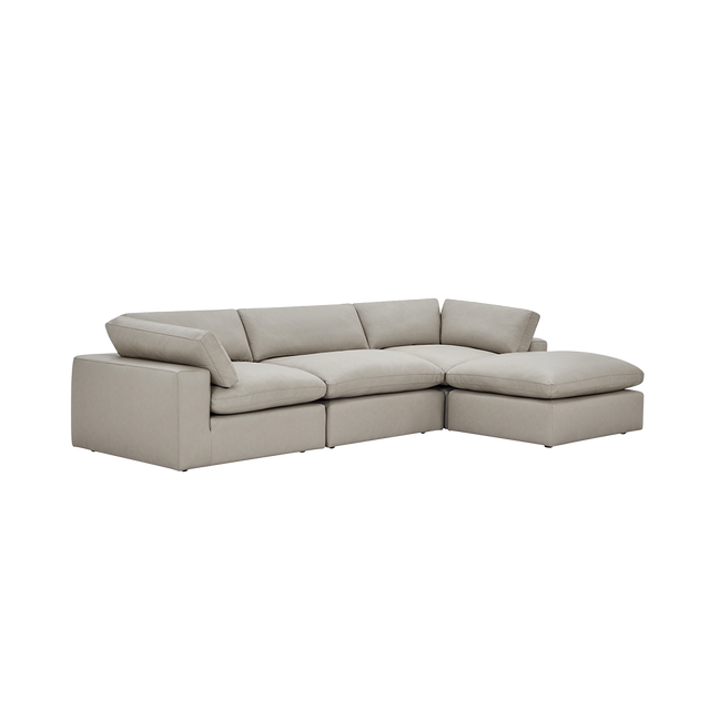Bloom Leather 3-Piece Modular Sofa & Ottoman Mocha