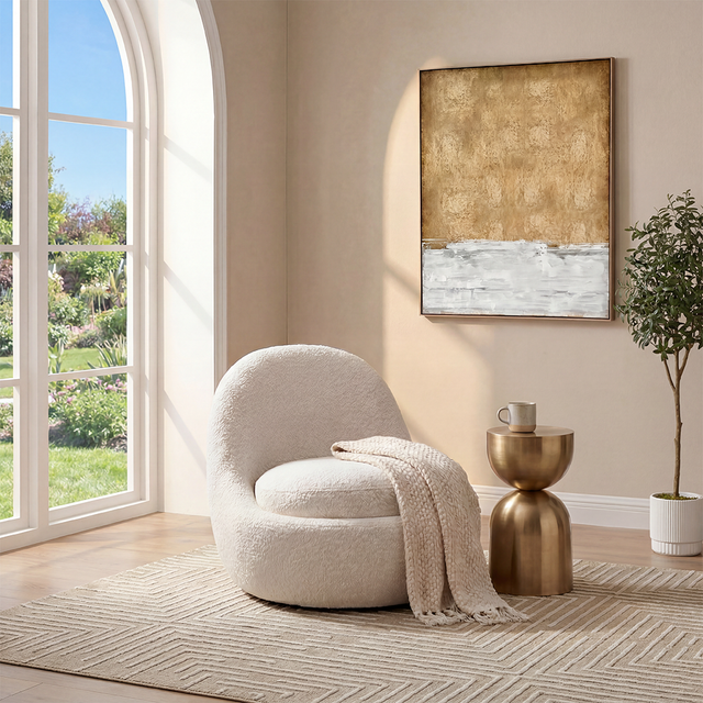 Boba Swivel Lounge Chair White Boucle