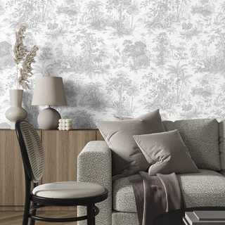 Capri Wallpaper Grey Toile