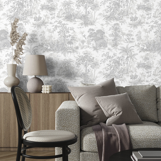 Capri Wallpaper Grey Toile