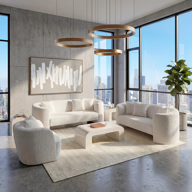 Elora 3 Seater Sofa White Boucle