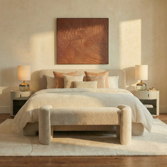 Elora Bench Greige Boucle