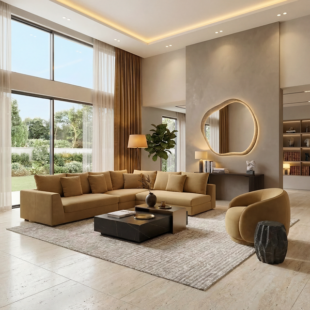 Gianni Sectional Sofa Camel Velvet