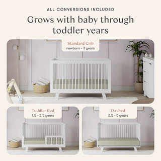 Hudson 3-in-1 Convertible Crib with Toddler Bed Conversion Kit