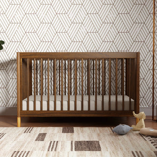 Gelato 4-in-1 Convertible Crib with Toddler Bed Conversion Kit - Natural Walnut / Gold