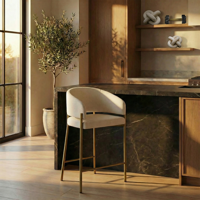 Oxford Counter Stool Off White & Brass Frame