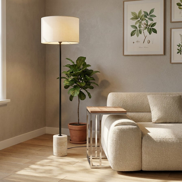 Maria Floor Lamp Black & Travertine