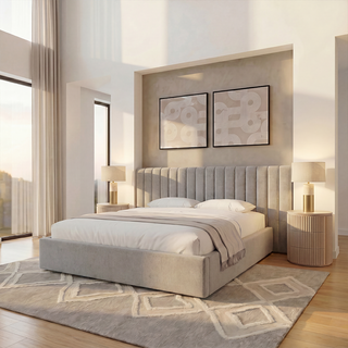 Rune King Bed Beige Velvet