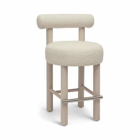 Arch Off White Boucle and Solid Wood Counter Stool