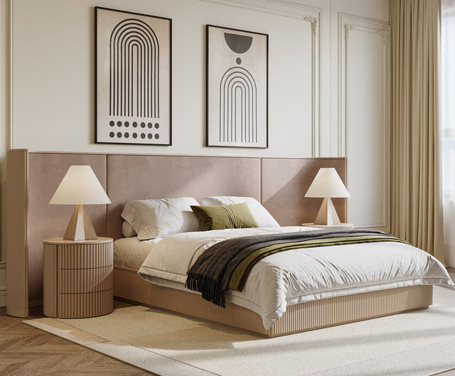 Baxter Bed Alabaster w/ Beige Velvet Headboard