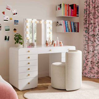 Lacey Cream Chenille Rolling Desk Chair