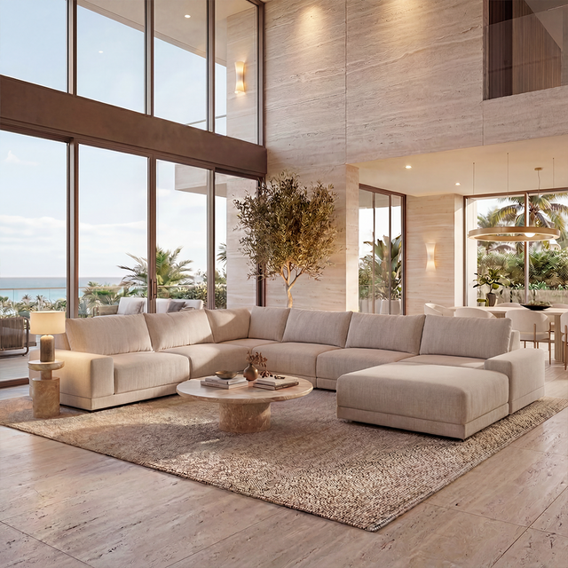Torino Large Corner Sectional & Ottoman Beige