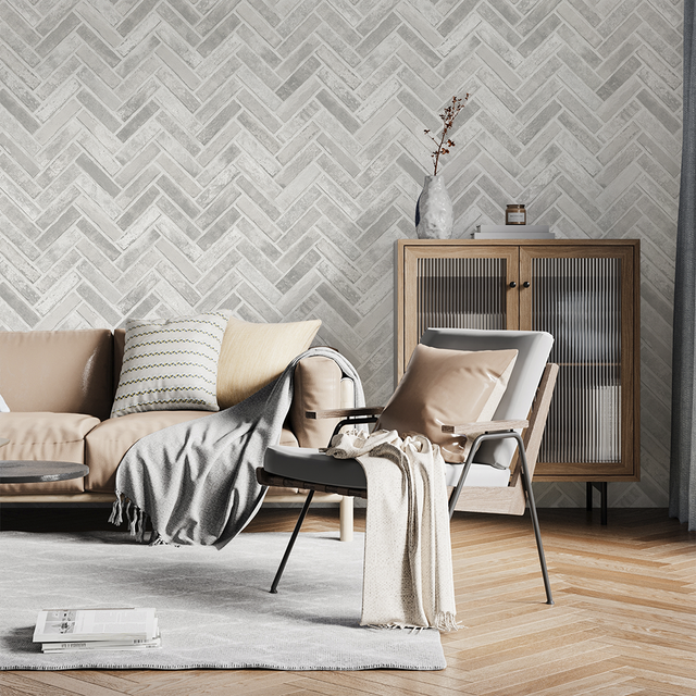 Venezia Wallpaper Grey Herringbone