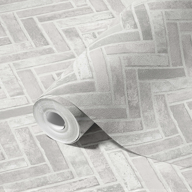 Venezia Wallpaper Grey Herringbone