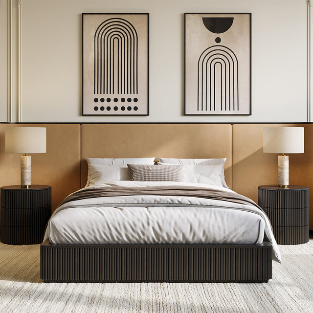 Baxter Bed Black w/ Camel Velvet Headboard