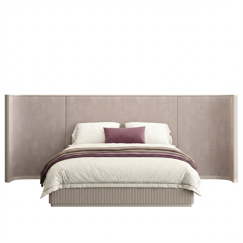 Baxter Bed Alabaster w/ Beige Velvet Headboard