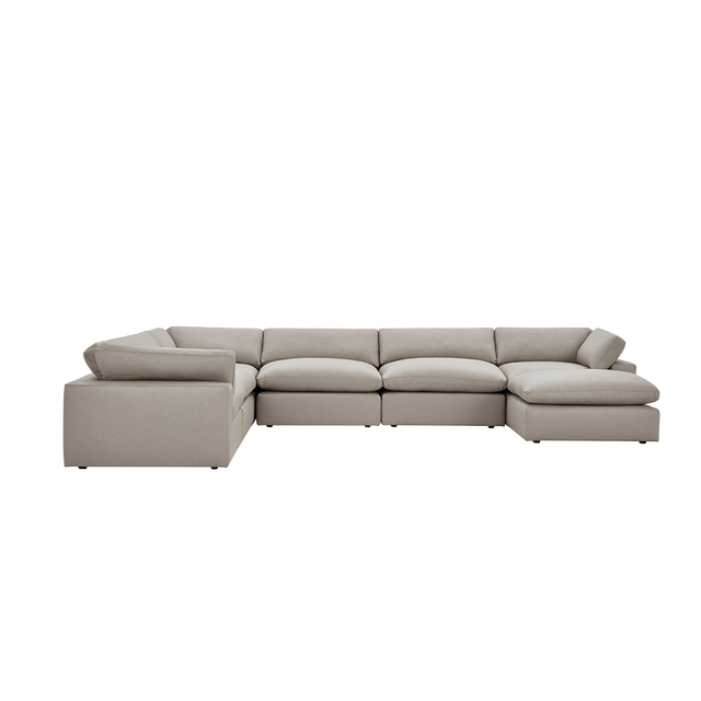 Bloom Leather Extended Sectional Modular Sofa & Ottoman Mocha